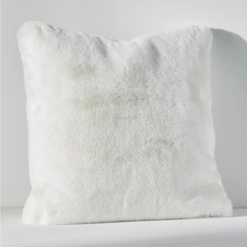 NWT Anthropologie Sophie Faux-Fur Throw Pillow 18 x 18 Pearl